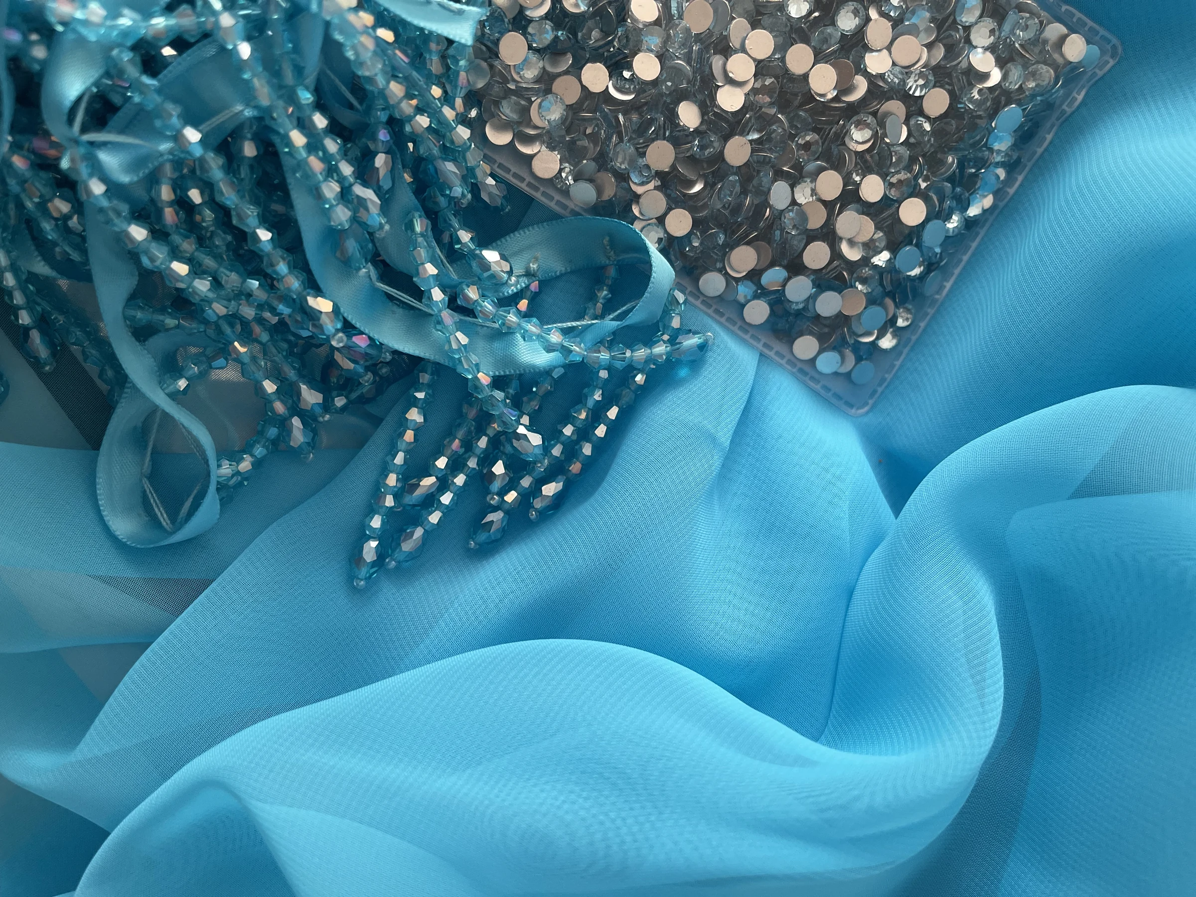 Blue Paradise georgette fabric study