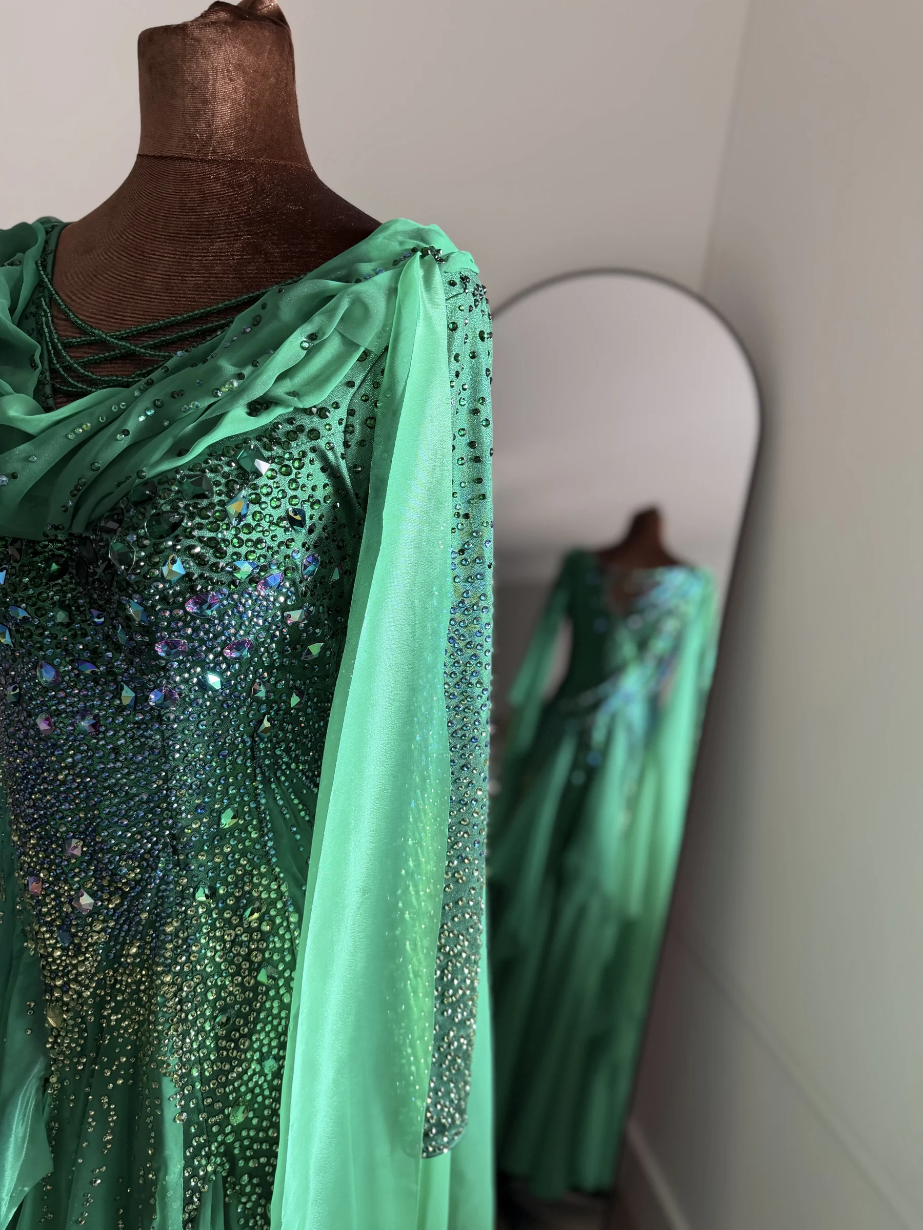Finished Aurora couture gown on a dress form