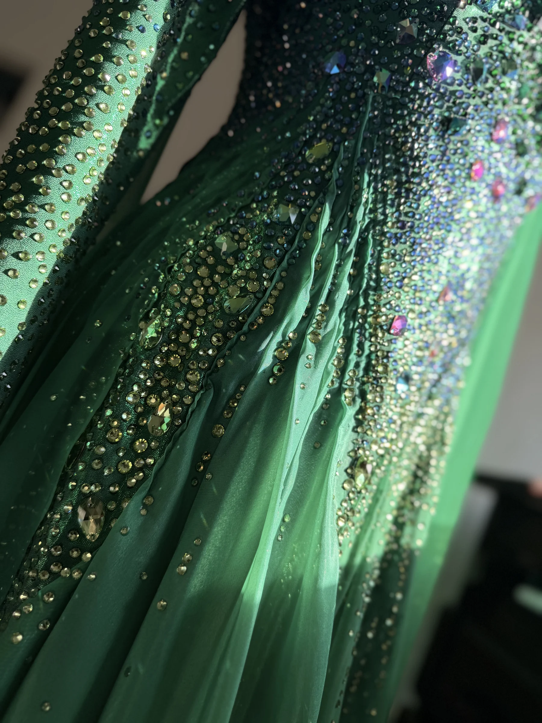 Aurora crystal and fabric detail in natural light