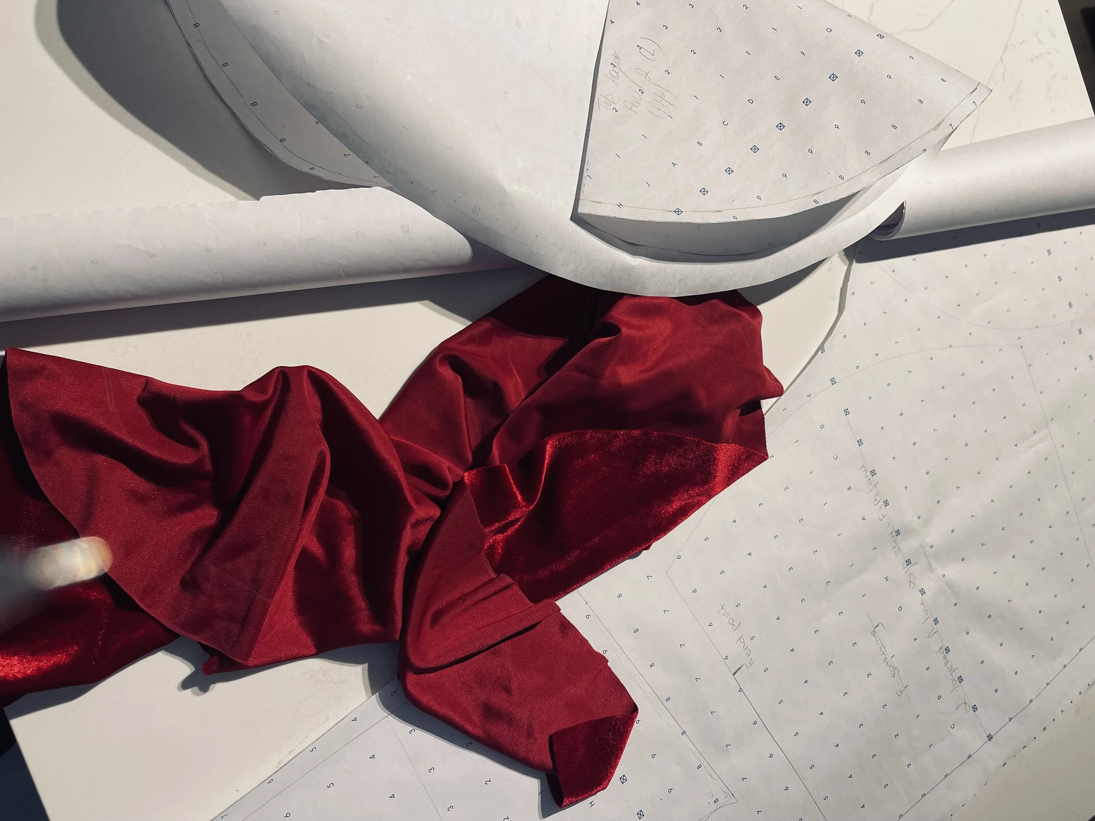 Rich red velvet selected for Bloom Beneath Ice