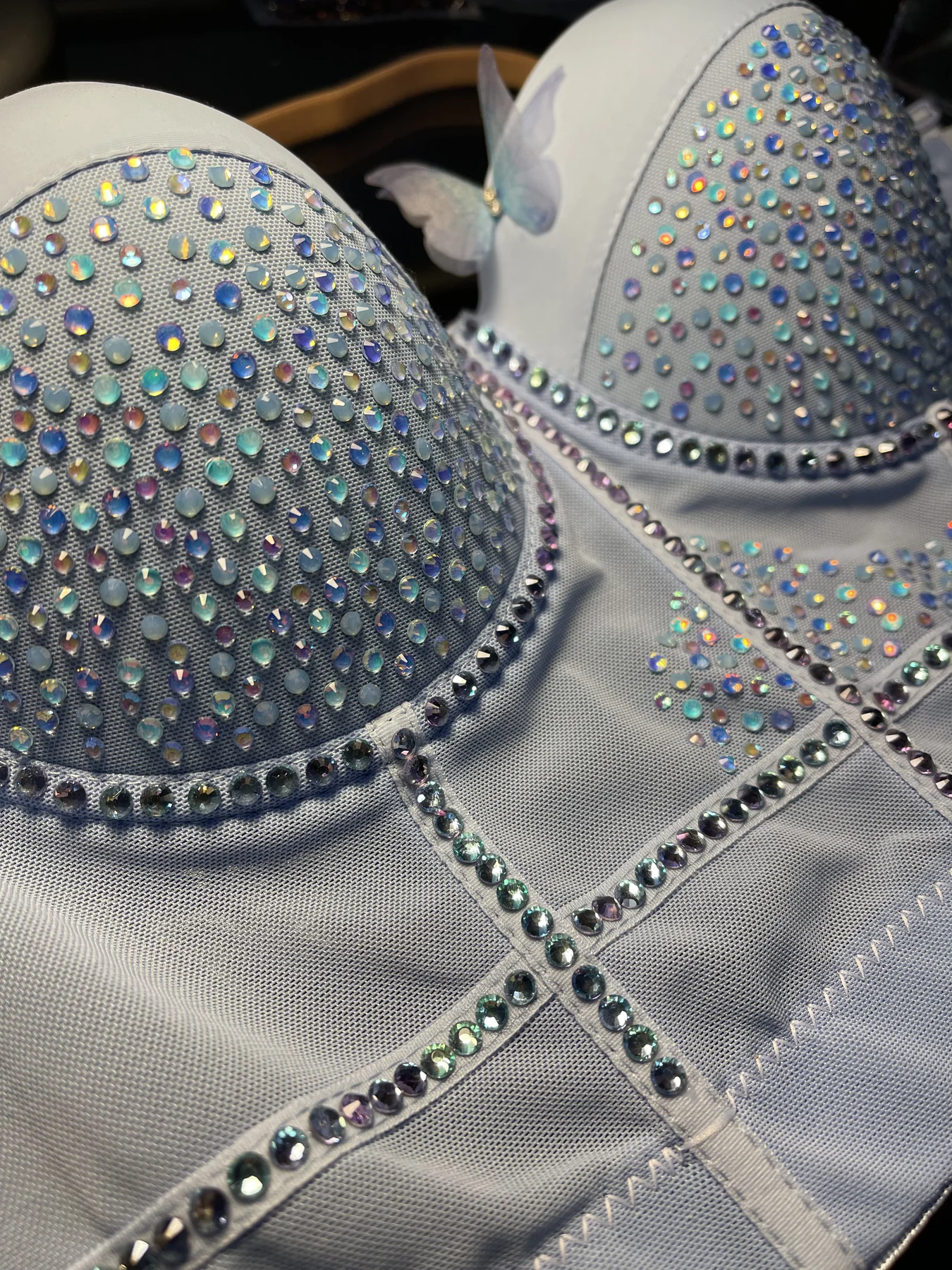 Blue Mirage rhinestone bodice detail