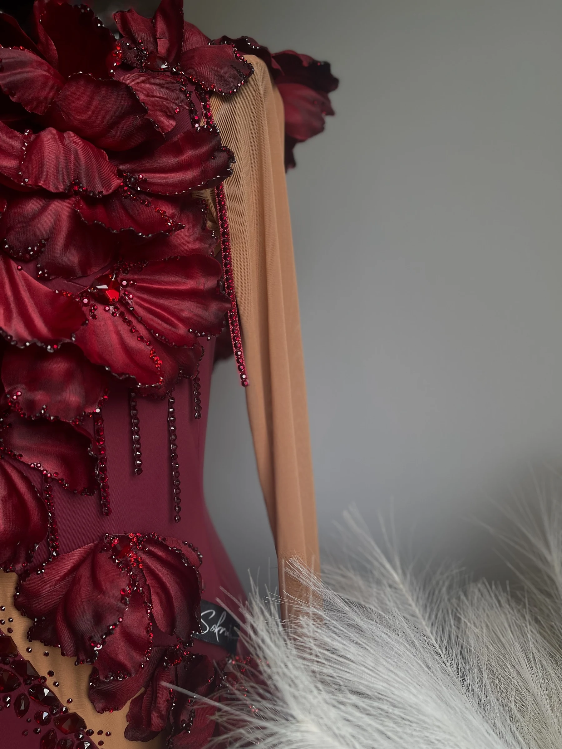 Burgundy Blossom completed gown
