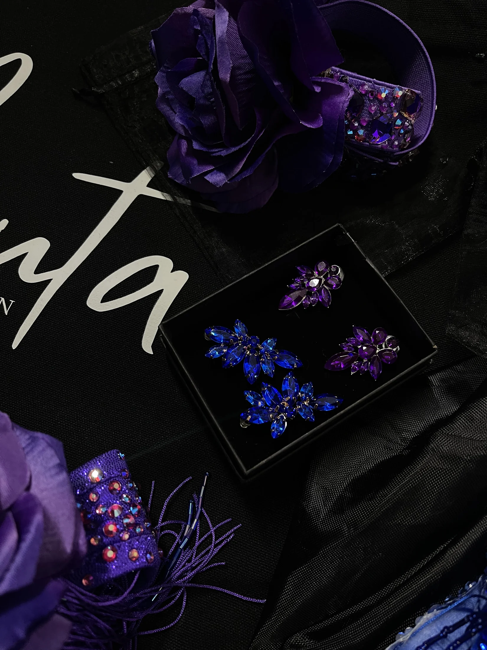 Matching sapphire and violet earrings