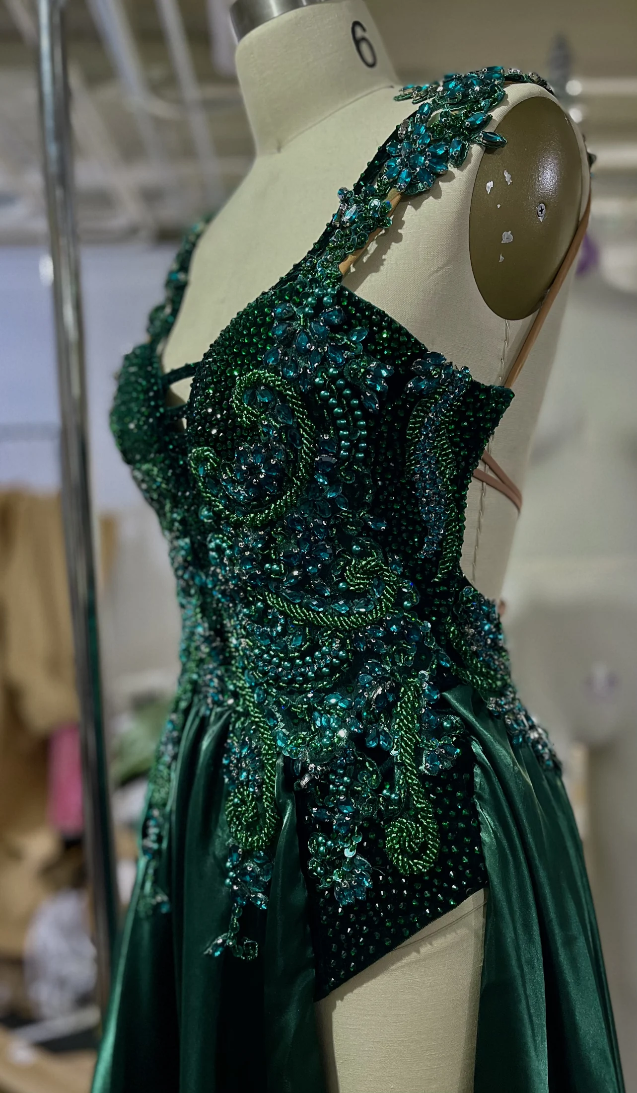 Emerald gown back detail