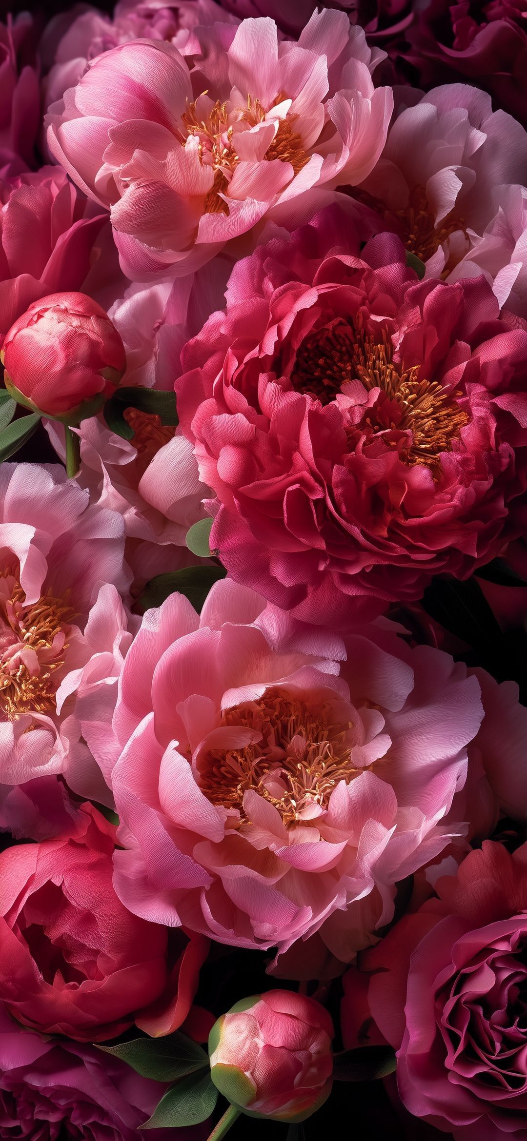 Pink flowers gathered as a couture color study