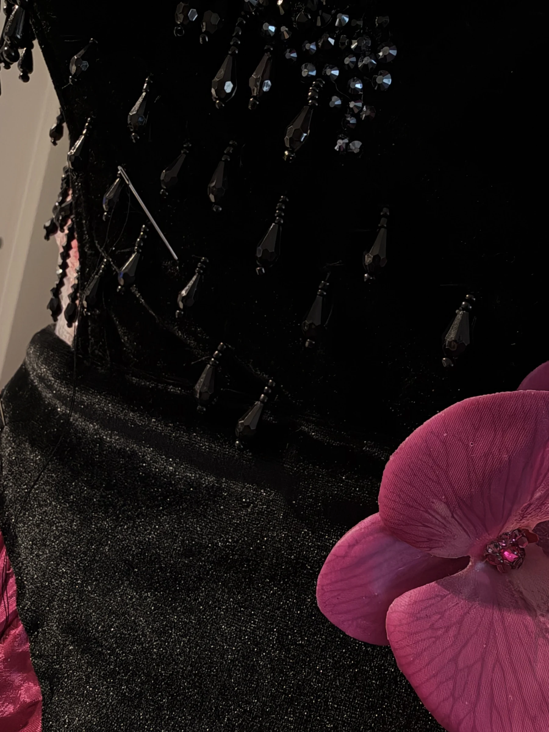 Rich black velvet and couture embellishment detail