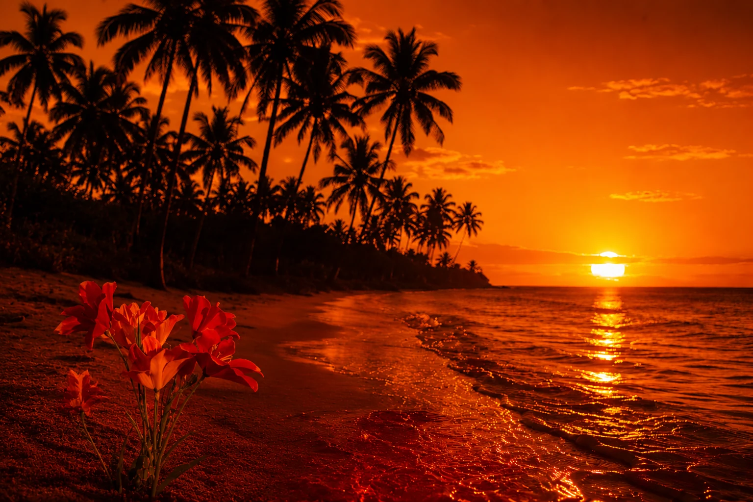 Tropical sunset and flowers inspiring Tropical Bloom